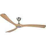 Ovlaim Wooden Blades Deckenventilator ohne Licht, Leise DC Motor Deckenventilatoren mit Fernbedienung für Wohnzimmer, Balkon, Terrasse, 183CM natur & silber