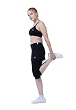 Sportkind Mädchen & Damen 2-in-1 Tennisrock mit Taschen & 3/4 Capri Leggings, Laufrock, Yogahose mit Rock, Sport Skapri, schwarz, Gr. S