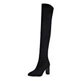 Xmiral Damen Overknee Stiefel Mit Blockabsatz Sexy High Heels Wildleder Winterstiefel (Schwarz, 39.5)