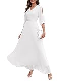 Wedtrend Brautmutter Anzug Damen Abendkleider Lang Weisses Cocktailkleid Lang Kleid mit Geteilte Ärmel Halbärmeliges Abendkleid WT0317 White S