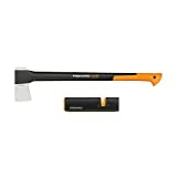 Fiskars Axt-Set, Spaltaxt: Inklusive Klingen-/Transportschutz, Länge: 71 cm, Antihaftbeschichtet, X21-L, 1,63 kg; Axt- und Messerschärfer: Keramik- Schleifkopf, Xsharp, Schwarz/Orange, 1019333