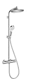 hansgrohe Crometta S - Duschsystem mit Thermostat, Regendusche (240 mm) mit Armatur, Handbrause (2 Strahlarten), Schlauch, Brausestange und runder Kopfbrause (1 Strahlart), Chrom, 26781000