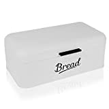 DRULINE Brotkasten mit Klappdeckel - Brotkasten Retro - Brotaufbewahrung - Brotbox - Metall weiß/schwarz - B/H/T ca. 30,5 x 16 x 18,5 cm - Retro Design