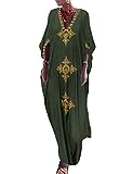 Bsubseach Gold Stickerei Lange Kaftan Kleider V Hals Kaftan Kleid Strand Cover Ups für Frauen Armee Grün