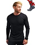 100% Merino Unterwäsche Herren - Merino Langarmshirt Herren Atmungsaktiv Und Feuchtigkeitsableitend Mittel + Wollsocken (Large, Charcoal Gray 250)