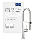 Villeroy & Boch Steel Expert 2.0 Küchenarmatur, Hochdruck, Wasserhahn Küche mit Umschaltfunktion und schwenkbarem Auslauf, Spültischarmatur wassersparend, Auslauf Höhe 170mm, Edelstahl massiv