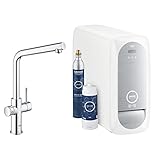 GROHE Blue Home - Starter Kit (L- Auslauf, 3 gefilterte und gekühlte Wasserarten, für GROHE Blue Filter S-Size, Filterkopf mit flexibler Wasserhärteeinstellung), chrom, 31454001