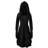 Pianocean Mittelalter Kleidung Damen, Renaissance Kleid, Gothic Kleid，Renaissance Mit Kapuze Langarm Retro Gothic, Mittelalter Kostüm Damen Cosplay Halloween Karneval