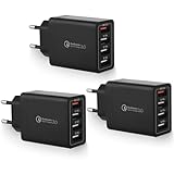 3er-Pack USB Ladegerät Stecker, 4-Ports USB Ladeadapter mit 33W Intelligent QC 3.0 Schnellladegerät Mehrfach Netzteil für iPhone, iPad, Samsung Galaxy, Nexus, HTC, Motorola, LG Handy und viele mehr