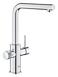 GROHE Blue Pure Minta - Einhand-Spültischarmatur mit Filterfunktion (L-Auslauf, Einlochmontage, herausziehbarer Mousseurauslauf, schwenkbarer Rohrauslauf), chrom, 30601000