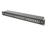 DIGITUS Patchpanel - 19-Zoll - Cat-6A - 24-Port RJ45 - Geschirmt - LSA Patch-Feld - Rack-Montage 1HE - Schwarz