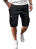 JMIERR Kurze Hosen Herren Baumwolle Cargo Shorts Herren Sommer Freizeithose mit Taschen Schwarz L