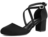 Greatonu Damen Pumps Riemchenpumps Spangenpumps Sandale mit Kreuz Knöchelriemen Blockabsatz Geschlossener Spitze Glitzer Pumps - Perfekt für Hochzeiten und Partys Schwarz 40 EU