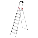 Hailo Stehleiter ComfortLine, 8 XXL-Stufen bis 150 kg, große Leiter aus Aluminium mit Ablage & tiefer Standfläche, klappbare Aluleiter rostfrei, Silber, Aktuelles Modell L80, Made in Germany