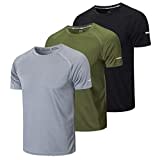 Gaiatiger 3er Pack Sport Tshirts Herren Funktionsshirt Sport Shirt Männer Schnelltrocknend Trainingsshirt Fitness Sportshirt Laufshirt Kurzarm Herren Atmungsaktive T-Shirt(520) Black Gray Green-L