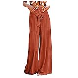 ODJOY-FAN Sommerhosen Damen Lang Arbeitshose Elegante Stoffhose Leichte Hose Leinenhose Hose Mit Geradem Bein Freizeithose Boho Strandhose Luftige Strandhose Baggy Linen Pants