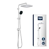 Grohe Vitalio 250 Duschsystem mit Umstellung wassersparend-8l pro Min (für vorhandene Armaturen, 2 Strahlarten, Brausestange 74cm), eckig, chrom, 26698001