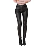 Nina Carter LC001 Damen High Waist Hose in Lederoptik Push-Up Stretchjeans, Schwarz (LC001-1), M