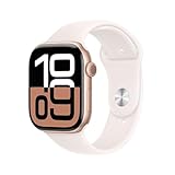 Apple Watch Series 10 (GPS + Cellular 46 mm) Smartwatch mit Aluminiumgehäuse in Roségold und Sportarmband in Blassrosa (M/L). Fitnesstracker, EKG App, Always-On Retina Display, Wasserschutz