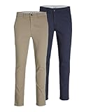 JACK & JONES Herren Jjimarco Jjdave Akm 2 Pack Noos Hose, BEIGE/NAVY BLAZER, 32W / 30L EU