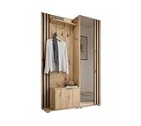 Garderobe mit Spiegel Flurgarderobe Garderobenschrank Kompaktgarderobe Dielenschrank Garderobe Set Regal Diele & Flur Kleiderschrank Schuhschrank 135x197x34 cm John, Artisan und Schwarz