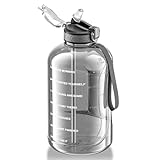 GLEKGLEK Trinkflasche Sport mit Strohhalm 3L BPA Frei Zeitmarkierungen Große für Gym Workout Training Wasserflasche (Grau)