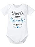 clothinx Baby Body Unisex Willst du Mein Patenonkel Werden? | Schönes Geschenk für den Taufpaten | Qualitativ Hochwertig Bedruckt | 100% Bio-Baumwoll Baby-Body Bio Weiß Gr. 50-56