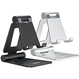 NULAXY 2 Stück Dual Faltbarer Handy Ständer: Verstellbar Handy Halterung Halter für Schreibtisch, Kompatibel mit iPhone 15 14 13 12 11 Pro Max Xs Xr X 8, Huawei, Galaxy, alle Handys, Schwarz & Silber