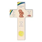 FRITZ COX Kinderkreuz mit Engel 'Schutzengel mein lass mich dir befohlen sein' | mit handgefertigtem Engel | ein wunderschönes Geschenk für Kinder, Mädchen und Jungen | 20cm