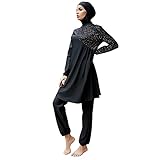 Frauen Muslimische Badeanzug Burkini Damen Muslim Full Cover Islamisch Arabisch Jilbab Schwimmanzug Langarm Schwimmoberteile Built in Bra+Schwimmhose+Hijab 3tlg Ganzkörper Modest Bademode 8#Schwarz L