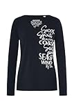 SOCCX Damen Longsleeve mit V-Ausschnitt und Glitter-Puff-Prints Blue Navy XXL