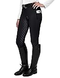 FitsT4 Sports Damen Reitleggings Silikon Vollbesatz Reithose mit Handytasche und Gürtelschlaufen,Schwarz,Gr.S