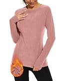 WOWENY Thermo Oberteil Damen Fleece Shirt Langarm Thermoaktive Thermounterwäsche extra warm Dralon Unterhemd Langarmshirt leicht Skiunterwäsche Wandershirt(Rosa, L)