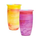 Munchkin Miracle 360 12+ Month 10oz Baby Sippy Cups (2-Pack). Free Flow Beaker for Toddlers. Trainer Cup, BPA-Free, Spill-Free, Dishwasher-Safe Baby Water Bottle with Easy-Grip Handles. (Pink/Yellow)