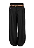 Cindeyar Damen Haremshose Elegant Winter Pumphose Lange Leinen Hose mit Gürtel Aladin Pants,1 Hosen+1 Gürtel (M, Schwarz)