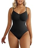 SHAPERX Bodysuit Figurenformend Damen Body Shaper Bauchweg Sculpting Shapewear Tanga Ganzkörper Formende Bodys Verstellbarer Schultergurt, UK-SZ5215-Black-L/XL