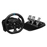 Logitech G923 TRUEFORCE Gaming Rennlenkrad mit Pedalen, Kraftrückkopplung bis 1000 Hz, Reaktionsschnellem Pedal, Doppelkupplungssystem, Echtleder Lenkrad, für PS5, PS4 & PC, UK-Stecker - Schwarz