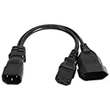 CERRXIAN C14 auf C13 + Euro-Y-Splitter-Stromkabel, IEC 14-Stecker auf IEC 13-Buchse und EURO CEE7/16-Buchse, Verlängerungskabel für Computer, Monitor (C14-C13/EURO)