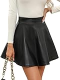 CUPSHE Damen Rock Lederoptik Hoher Bund A Linie Kurz Kunstleder Minirock Freizeitrock High Waist Party Skater Short Skirt Schwarz M