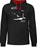 Pullover Herren Frauen Hoodie Kontrast zweifarbig - Sprüche Statement - Moin...Löppt! - weiß - XL - Schwarz/Rot - pulli mit kapuze kapuzen damen männer hoody norddeutsch kleidung statements