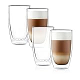 CNGLASS Doppelwandiger Thermoglas 400ml /13,5oz 4er-Set, Latte Macchiato Gläser, Isolierte Kaffeetassen, Bargeschirr, Trinkgeschirr