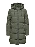 ONLY Damen Lange Puffer Jacke | Warmer Stepp Wintermantel mit Kapuze | Wattierter Blouson ONLDOLLY, Farben:Khaki, Größe:XL