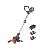 WORX 18V(20V MAX) Akku Rasentrimmer WG163E.3, 2-in-1 rasenkantenschneider mit 90° drehbarer Trimmerkopf, Teleskopstiel, Powershare, 2 x 2,0 Ah Akku