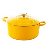 BK Cookware Bräter aus Gusseisen Emaille Schmortopf mit Deckel geeignet für alle Herdarten, spülmaschinenfest - 28cm/6,7 L, Gelb