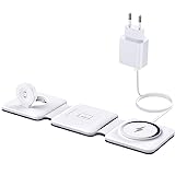 Mag-Safe Ladestation Für iPhone Wireless Charger - 3 in 1 Faltbare Kabelloses Ladegerät Kompatibel mit iPhone 16 15 14 13 12 Pro Max Plus, Travel Charging Station Für Apple Watch & Air Pods (Weiß)