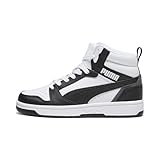 PUMA Unisex Kinder Rebound V6 Mid Jr Sneaker, Puma White Puma Black Shadow Gray, 36 EU