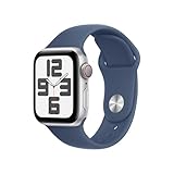 Apple Watch SE (2. Generation) GPS + Cellular 40 mm Smartwatch mit Aluminiumgehäuse in Silber und Sportarmband in Denim (M/L). Fitness und Schlaftracker, Unfallerkennung, Herzfrequenzmesser