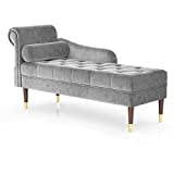 Vesgantti Velvet Chaiselongue, Indoor Lounge Sofa mit linker Armlehne und Lendenkissen, gepolsterte Recamiere für Wohnzimmer, Schlafzimmer und Büro, werkzeuglose Montage