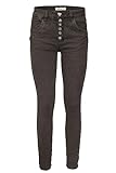 Jewelly Damen Stretch Jeans Five-Pocket im Crash-Look | Boyfriend Hose und sichtbarer Knopfleiste mit Schmuckknöpfen (as3, Numeric, Numeric_42, Regular, Regular, Braun, XL/42, Regular)