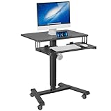 BONTEC Mobiler Schreibtisch mit 4 Rollen, Stehpult Höhenverstellbar 65×45cm Mobile Workstation, Laptoptisch mit Tastaturablage, Stehtisch für Wohnzimmer, Schlafzimmer